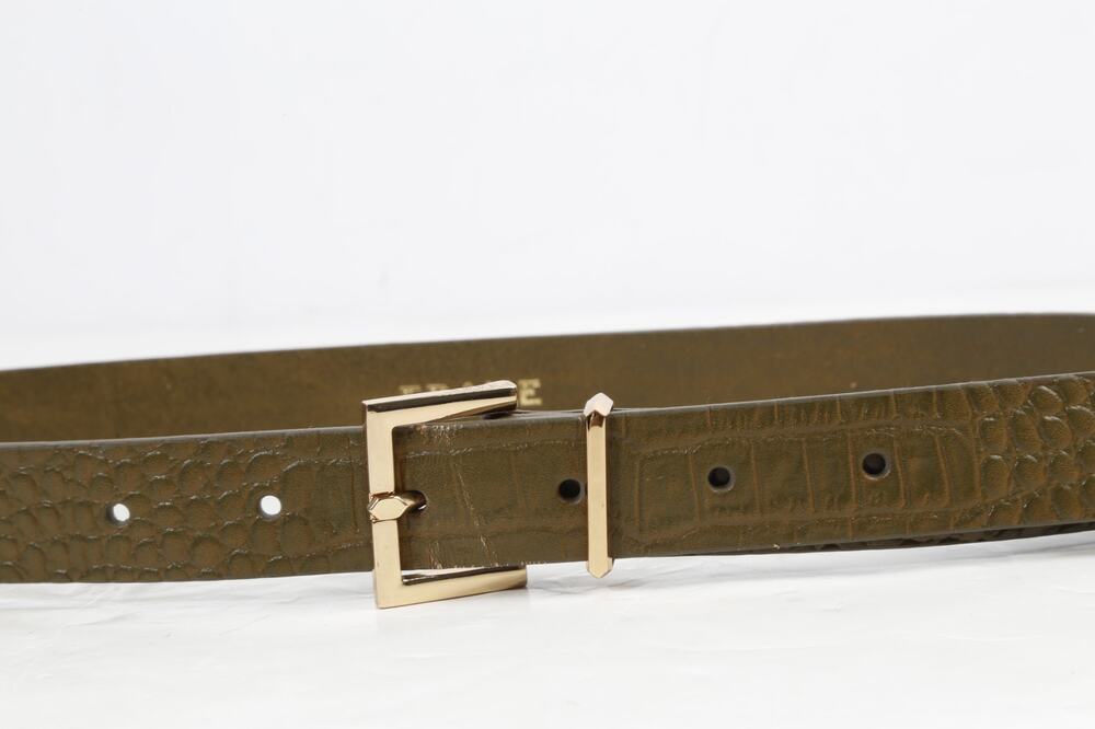 FRAME Olive Green Croc Embossed Leather Belt Gold Square Buckle Size S